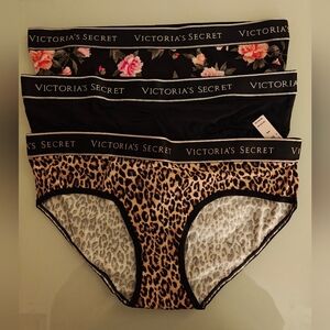 Victoria's Secret Black Floral and Leopard Panties Trio